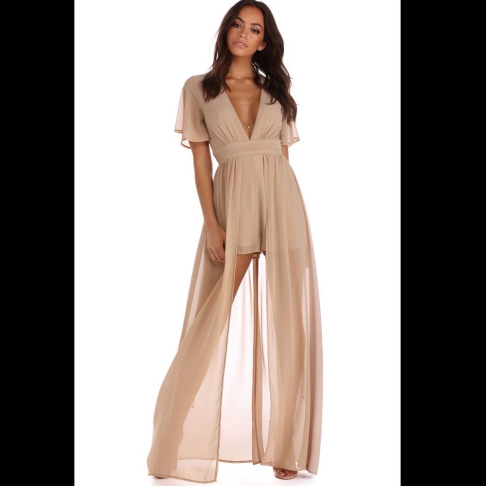 Taupe Flutter Sleeve Shmaxi